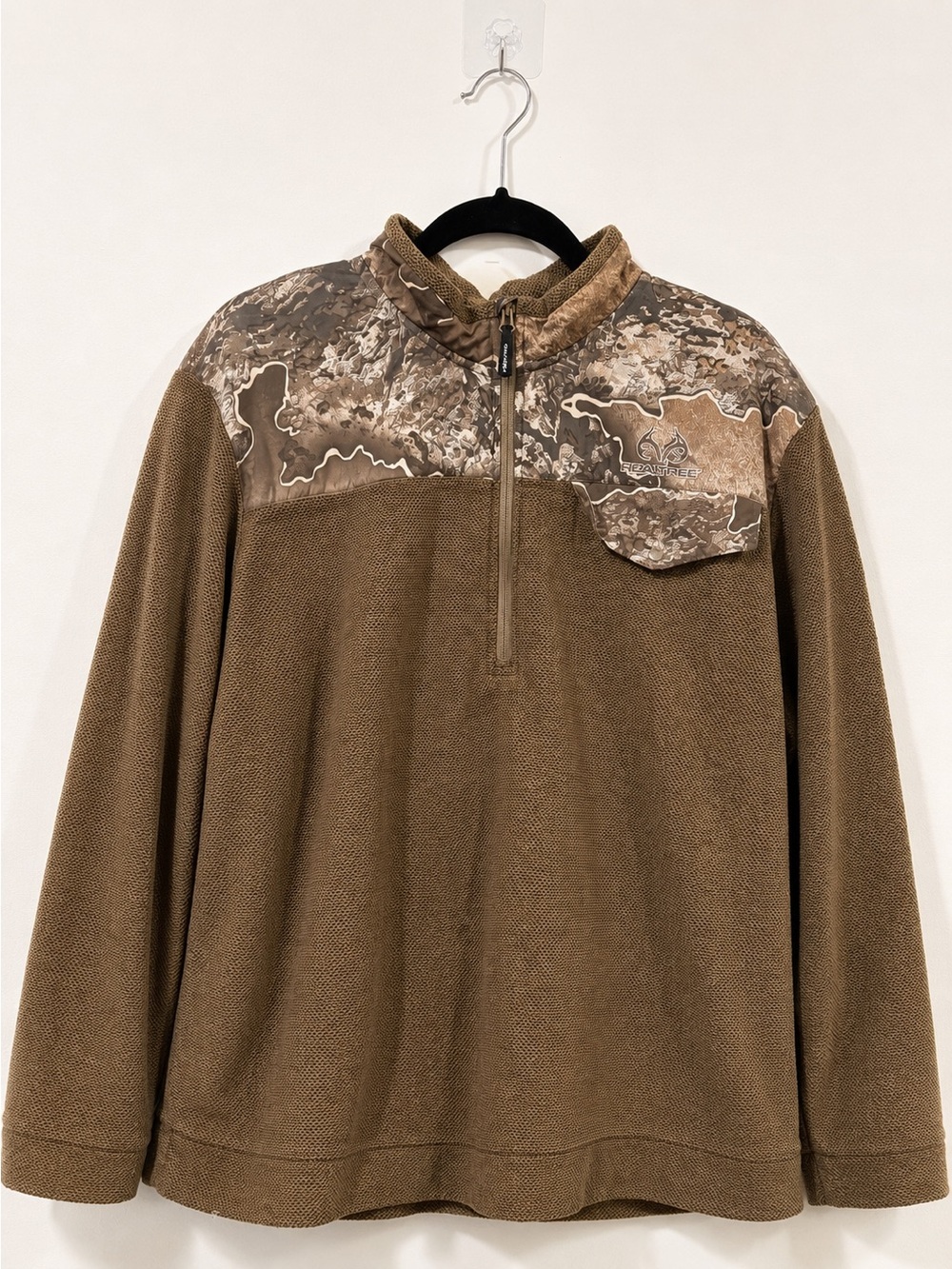 Realtree Camo Quarter Zip Fleece Pullover XL Brown Outdoor Sweater